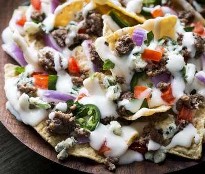Beefy Blue Cheese nachos