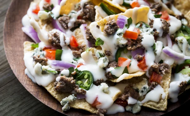 Beefy Blue Cheese nachos