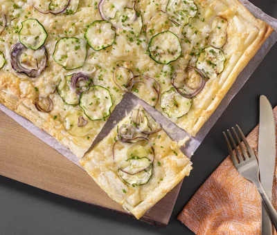 ZUCCHINI SUMMER PUFF PASTRY TART WITH CASTELLO CREAMY HAVARTI