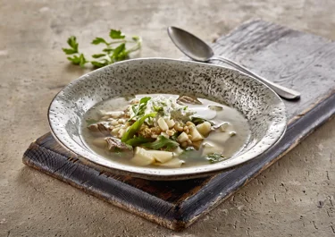 Oksekødssuppe med urteskum