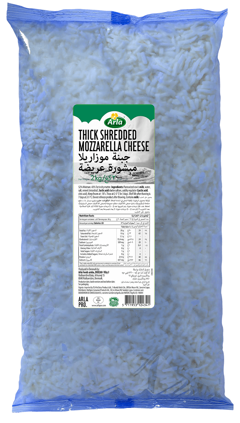 Thick Shredded Mozzarella Cheese, 2kg