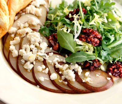 Carpaccio of Pear with Lacy Greens & Crumbled Blue