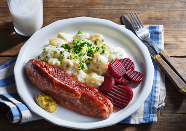 Isterband i ugn med stuvad potatis