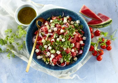 Watermelon salad with cheese