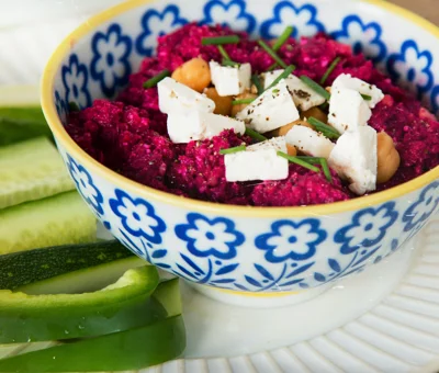Beetroot Hummus with Castello® Greek Style cheese