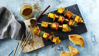 Paneer and vegetable skewers