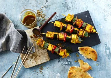 Paneer and vegetable skewers