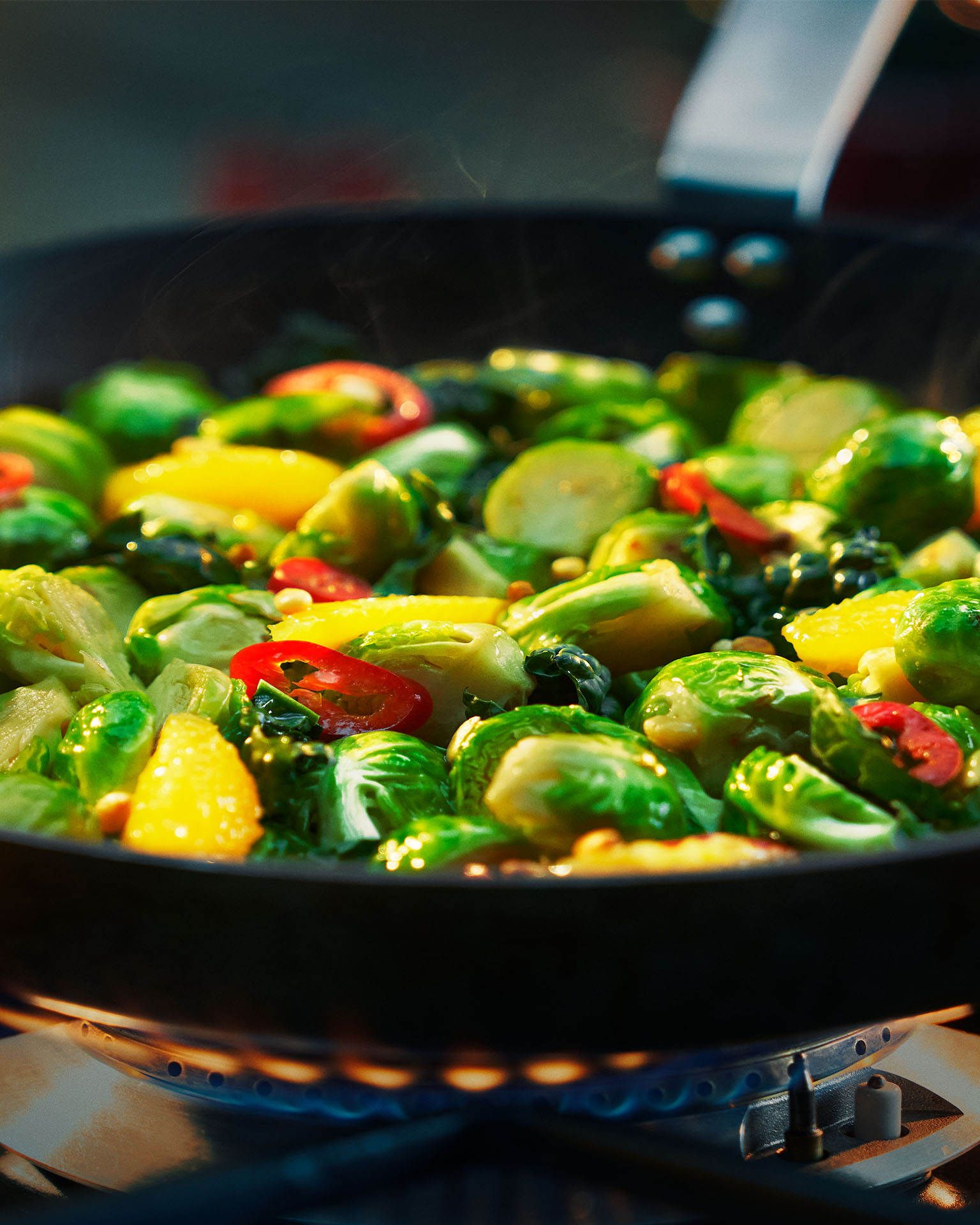Spruitjes met chilipeper en sinaasappel