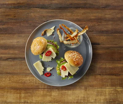 Beef sliders with Cheddar and avocado
