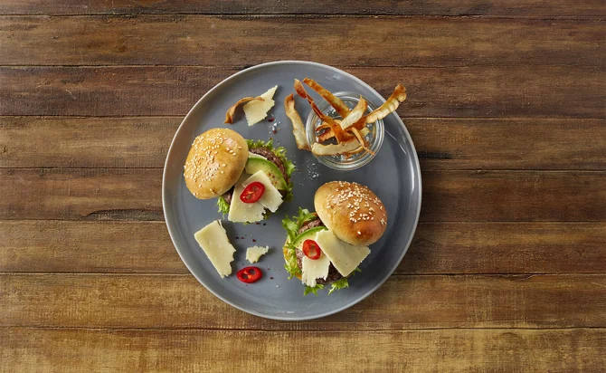 Beef sliders with cheddar and avocado