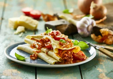 Åben lasagne med salsiccia