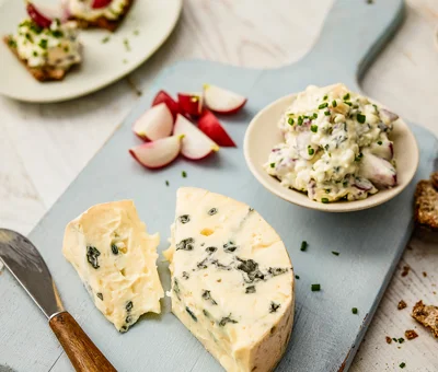 Creamy Blue With Radishes, Chives Served On Crispbread