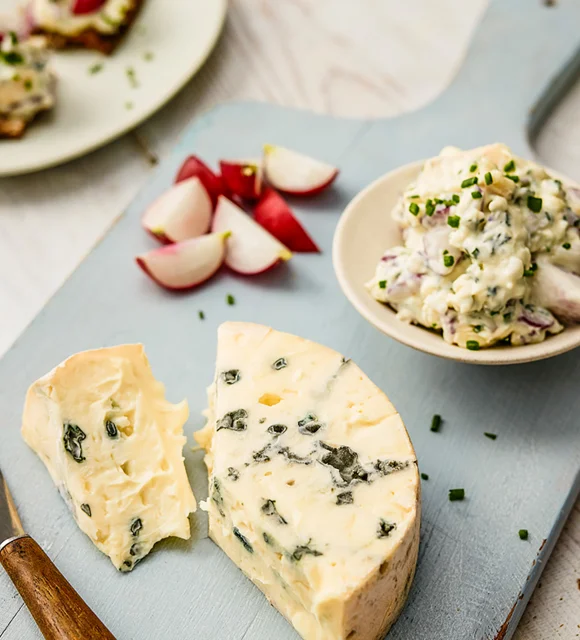 Creamy Blue With Radishes, Chives Served On Crispbread