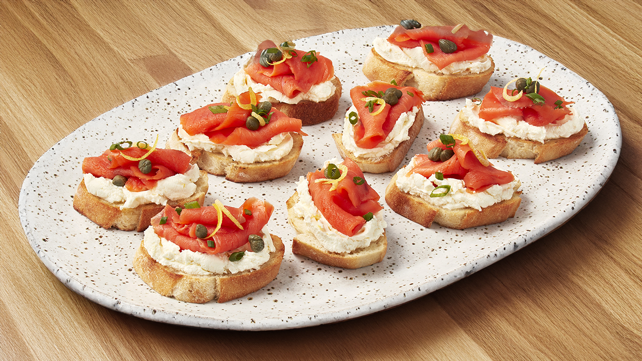 Lox Crostini with Pepper & Lemon With Tre Stelle Organic Cream Cheese