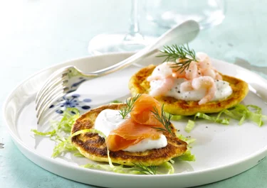 Blini pancakes with smoked salmon