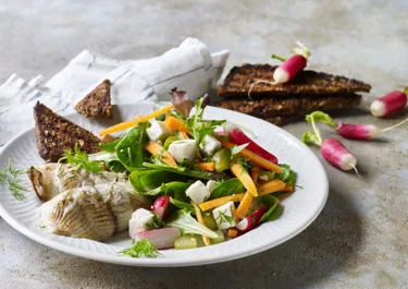 Fyldte rødspættefileter med spraglet salat