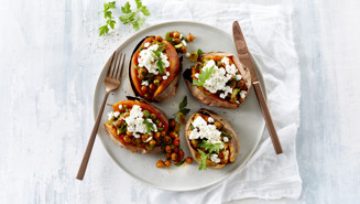 Bagte søde kartofler med kikærter