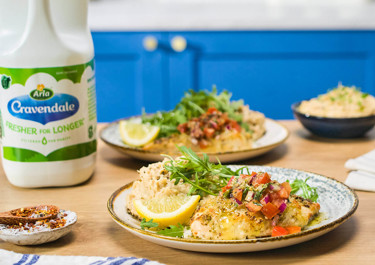 Bruschetta chicken with butterbean mash