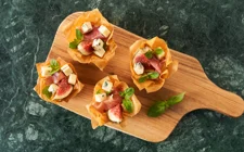 MINI FILO PIES WITH BLUE CHEESE AND HAM