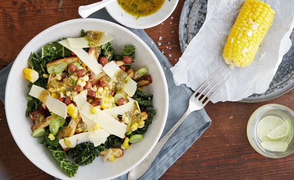 Autumn salad with corn, parsnips, Mature Cheddar and nuts