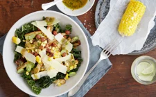 Autumn salad with corn, parsnips, Havarti and nuts