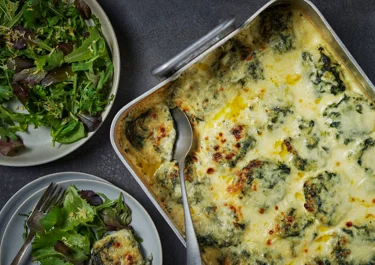 Gratinerade cottage cheeseplättar med spenat