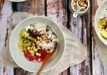 Avocado Yoghurt Ice Cream with Dates, Pistachios and Parsley