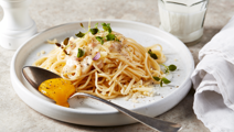 Carbonara with egg yolk