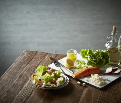 Salmon salad with Castello® Greek Style Cheese Cubes