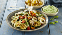 Grillede grøntsager med edamamehummus