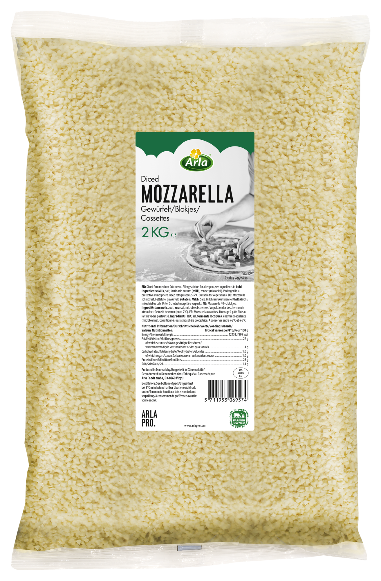 Mozzarella cossette 4x4x4mm 2kg
