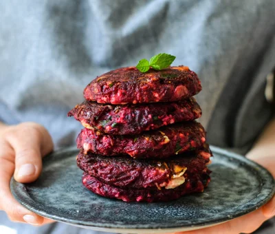 Beetroot patties with Castello® Greek Style cheese cubes