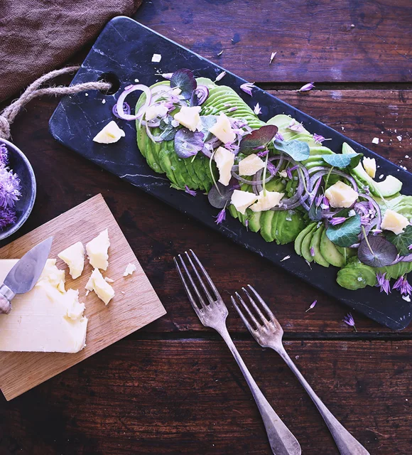 Avocado carpaccio with Extra Mature Cheddar