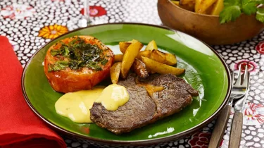 Entrecote med ugnsbakade tomater