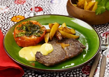 Entrecote med ugnsbakade tomater