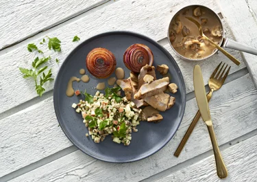 Varkensschnitzel in champignonsaus