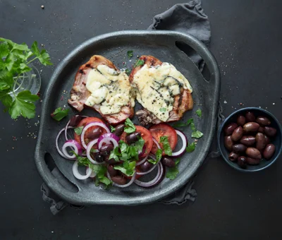 Grilled Summer Pork Chops with Blue Cheese