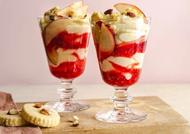 Refreshing Arla LactoFREE Peach Fruit Fool with Almond Shortbread