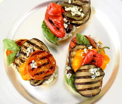 Grilled aubergine and tomato sandwich with Blue Cheese