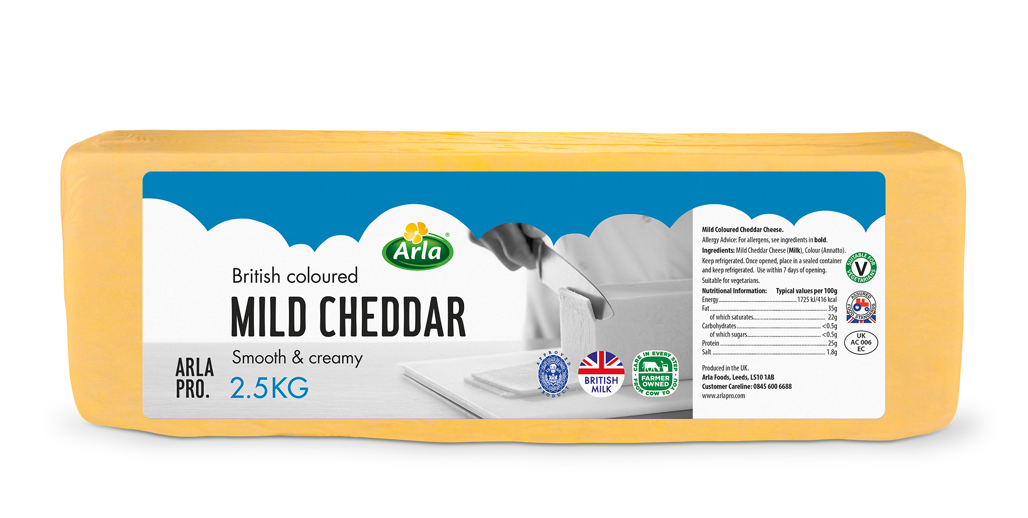 Arla British Mild Coloured Cheddar Cheese Block 2.5kg | Find Wholesaler ...