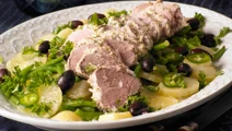 Fläskfilé i yoghurtmarinad med bön- och citronsallad