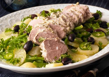 Fläskfilé i yoghurtmarinad med bön- och citronsallad