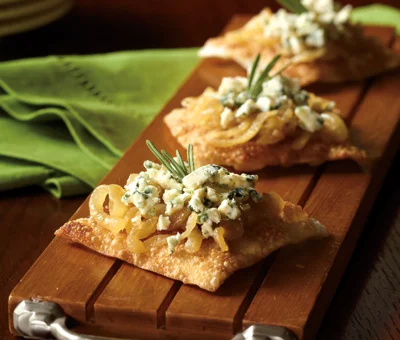 Caramelized Onion Pizzettes with Rosemary Oil Drizzle
