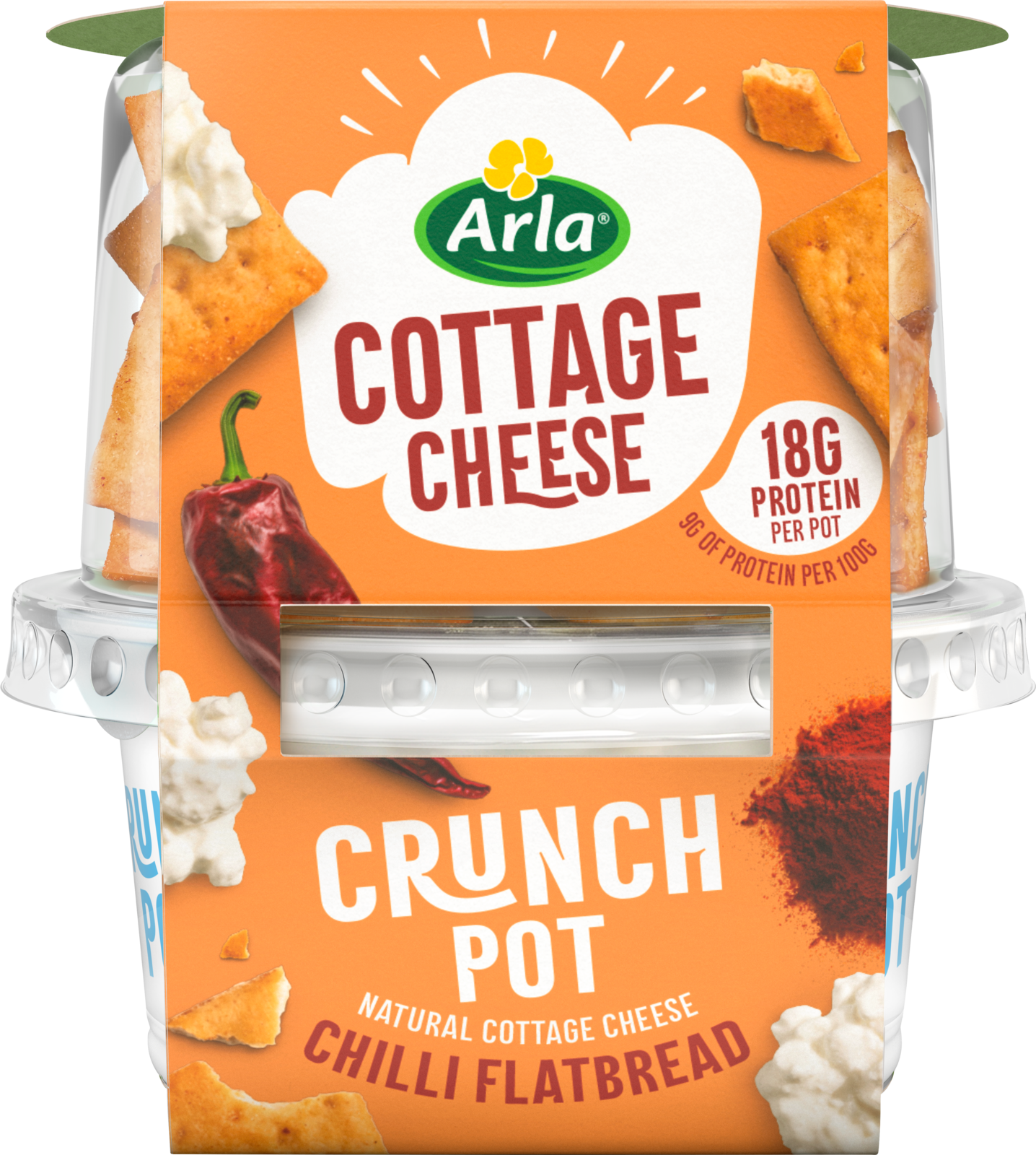 Arla® Cottage Cheese Crunch Pot with Chilli Flatbread 185g