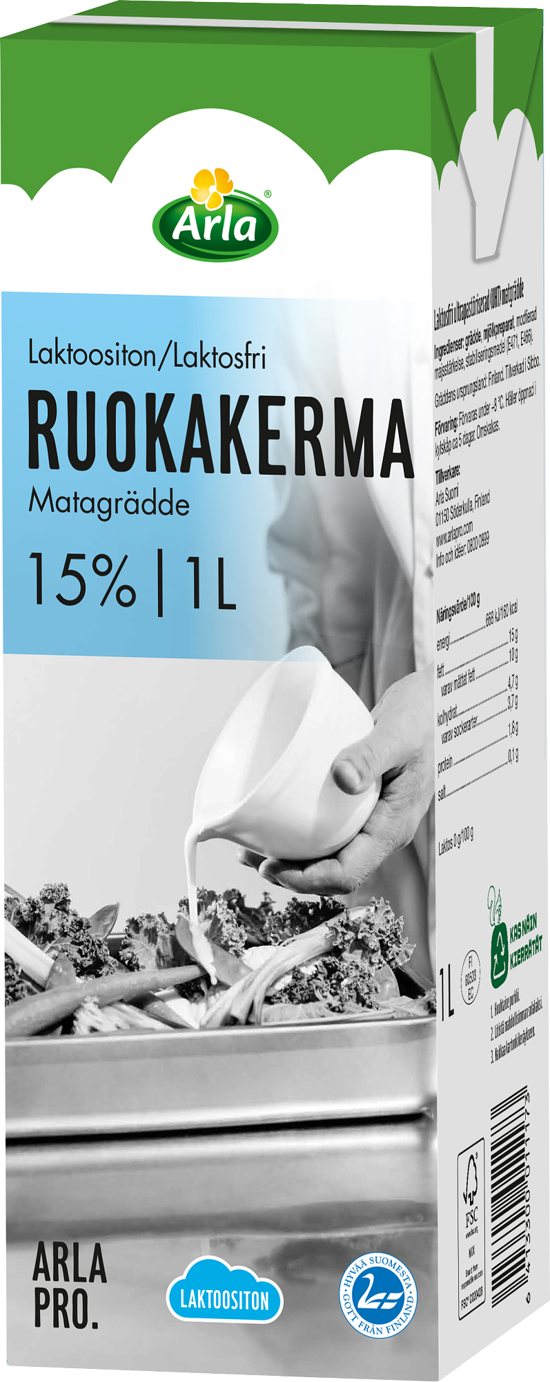 Arla Pro ruokakerma 15% laktoositon 1L (UHT)