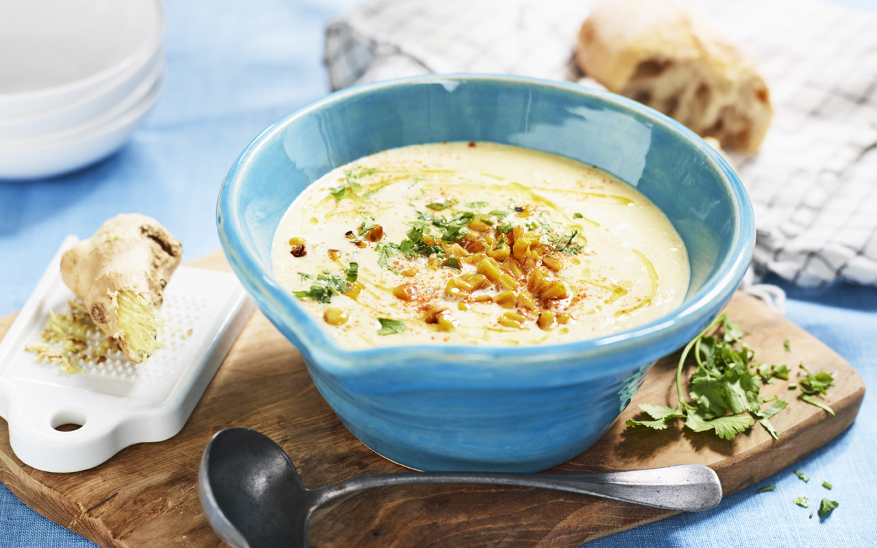 Roasted Corn Soup With Ginger And Coriander Recipe | Arla Recipe | Arla UK