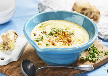 Toasted sweetcorn soup with ginger and coriander 