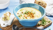 Toasted sweetcorn soup with ginger and coriander 