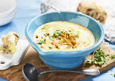 Toasted sweetcorn soup with ginger and coriander