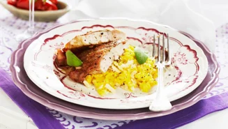 Saltimbocca på kyckling med saffransrisotto